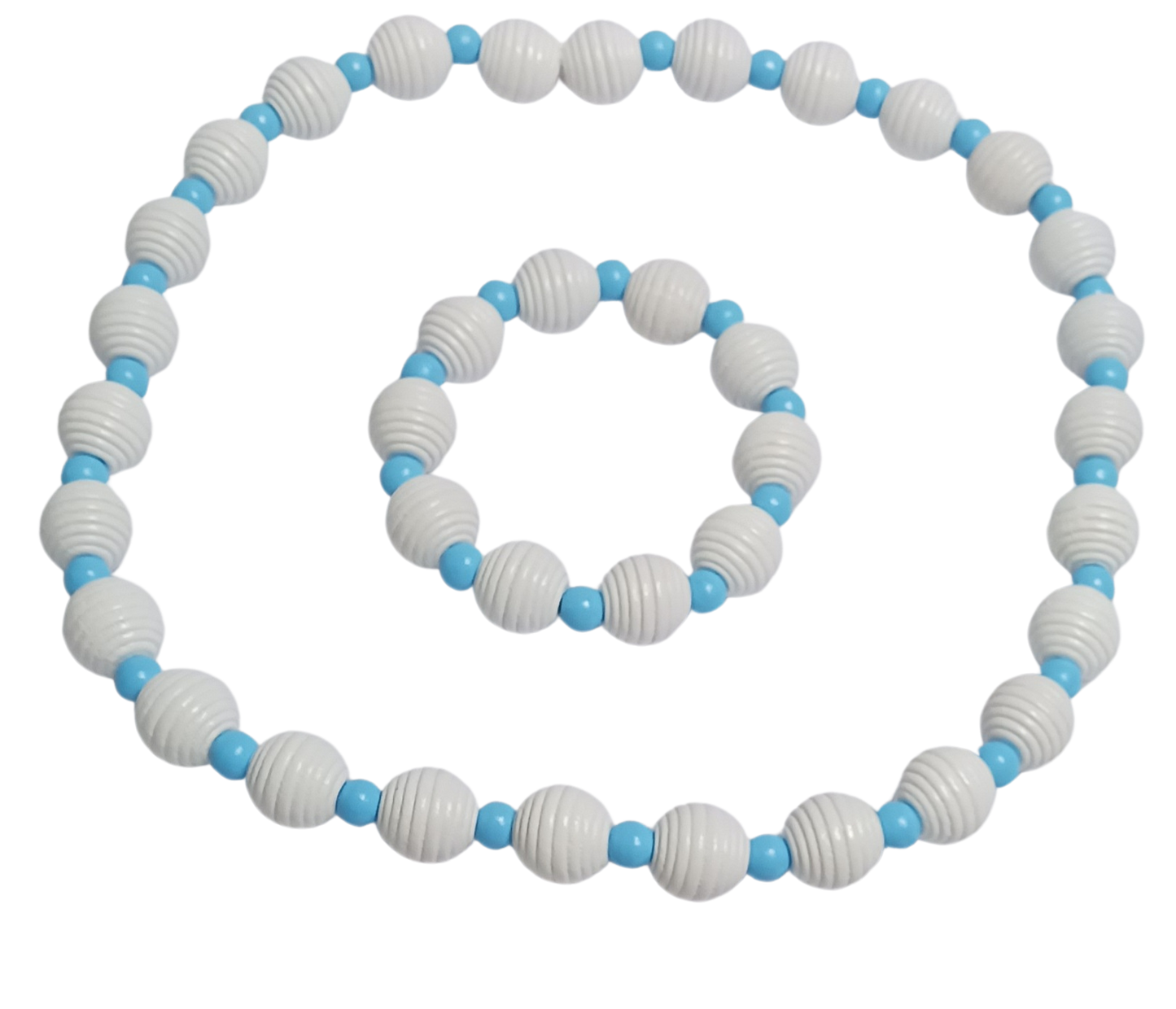 White and Light Blue Fluted Necklace and Bracelet Set