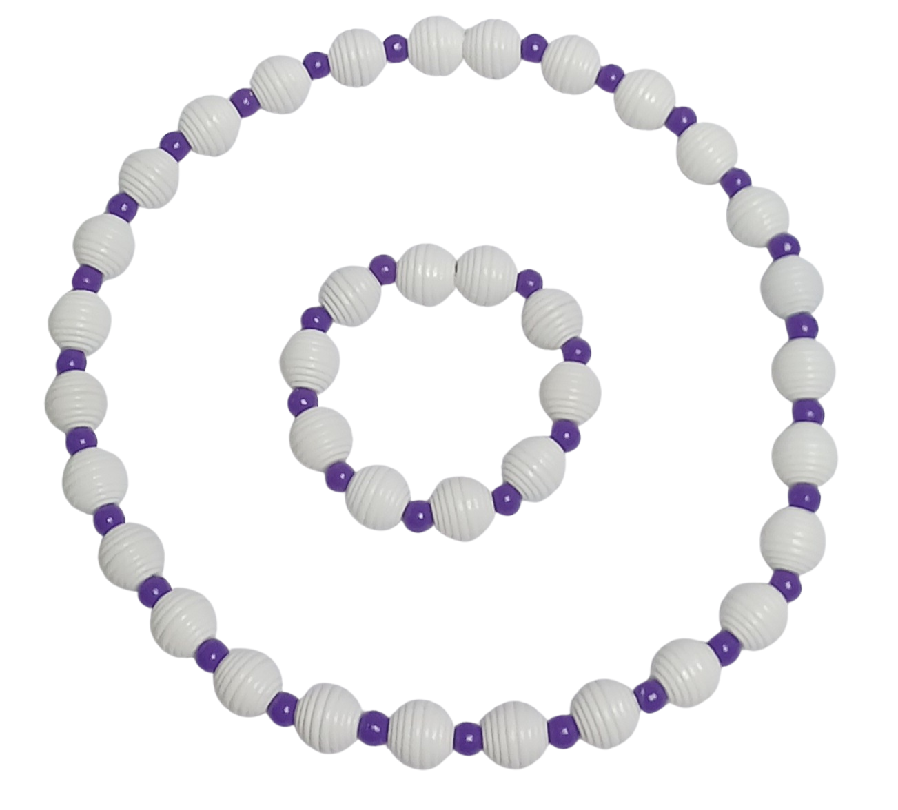 White and Purple Fluted Necklace and Bracelet Set