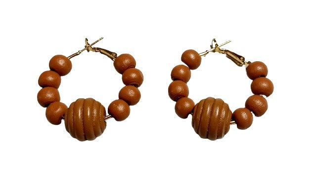Tan and Gold Round Fluted Earrings