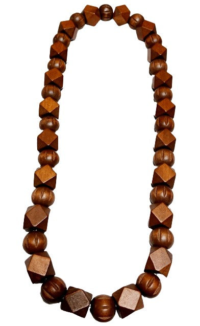 Large Brown Cube and Round Necklace